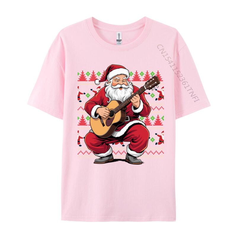 Santa Playing Guitar Funny Christmas Classic Guitar Santa T-Shirts Autumn 100% Cotton Top T-Shirts Student Tee Shirts