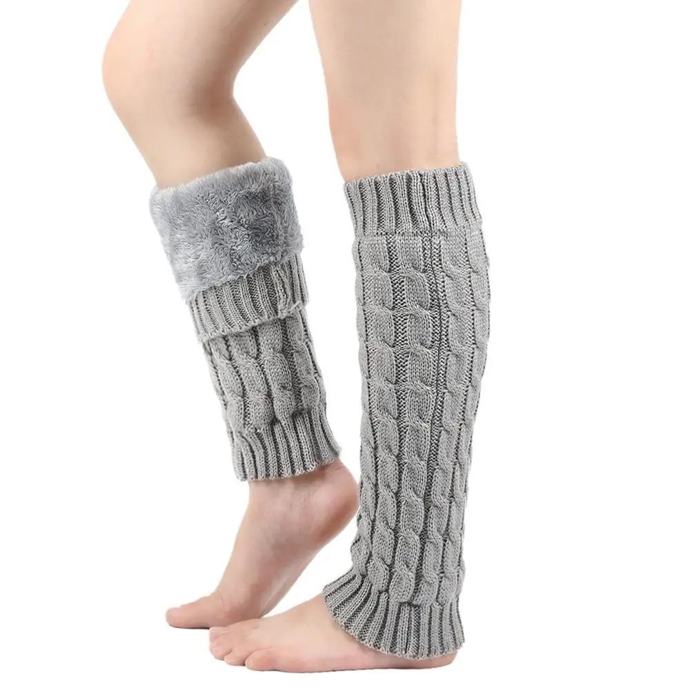 

1 Pair Women Knitted Leg Warmers Winter Warm Wool Boot Covers Fleece-Lined Thicken Warm High Leg Cover Crochet Long Heap Socks One Size светло-серый
