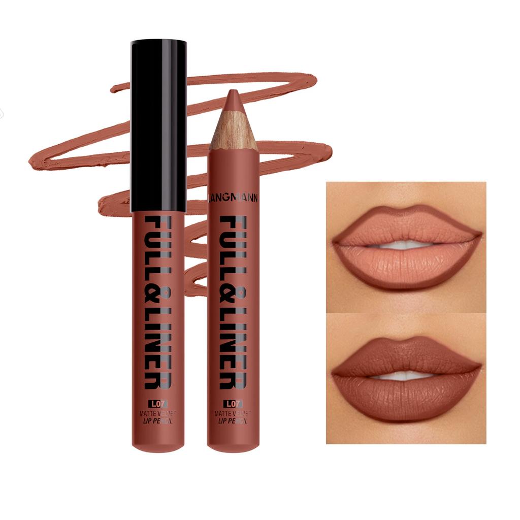 Delineador de Labios y Color Completo en 12 Tonos Mate, Fórmula Ligera para Todos los Tipos de Beige Claro Adecuado para Labios con Look Completo, Delinea y Rellena el Look de los Labios