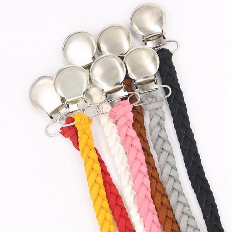 Baby Braided Leather Pacifier Clips Holder Anti-off Chain Strap Bow Headband G