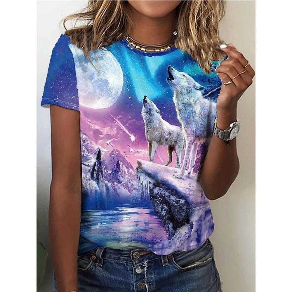 Summer Animals Lion Tiger Wolf 3D Print T-shirts Women Streetwear Fashion Y2k Short Sleeve  O-neck  Tops