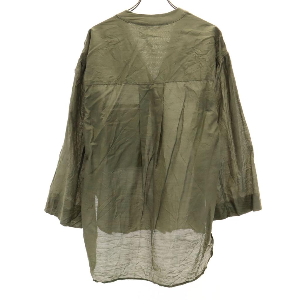 Helmut Lang Silk Blend Long Sleeve V Neck Cut S Khaki Roll Up Women Used