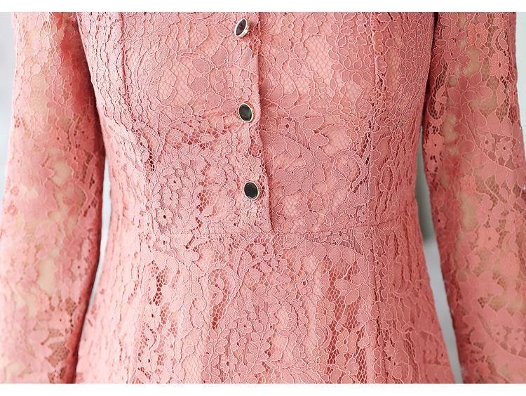 Autumn Lace Slim Fit Solid Color Long-Sleeve Plus Size Dress for Women