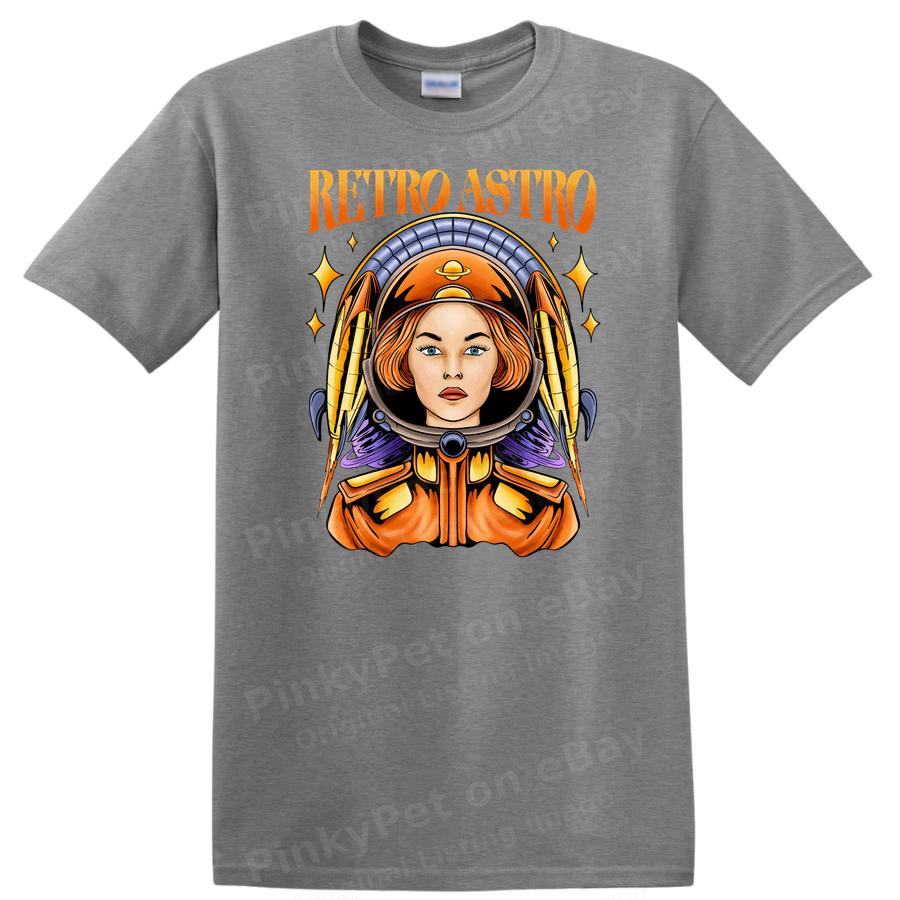 Retro Astronaut Women T Shirt Vintage Spacewoman Graphic Tee for Cool Fans