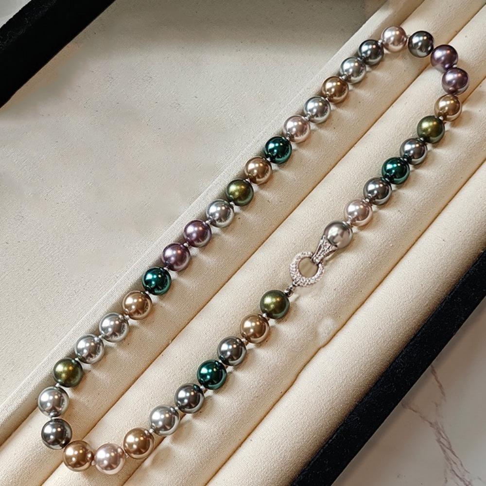 High-gloss Mixed-Color Pearl Necklace Metallic Sheen Pearl Neckchain  Banquet