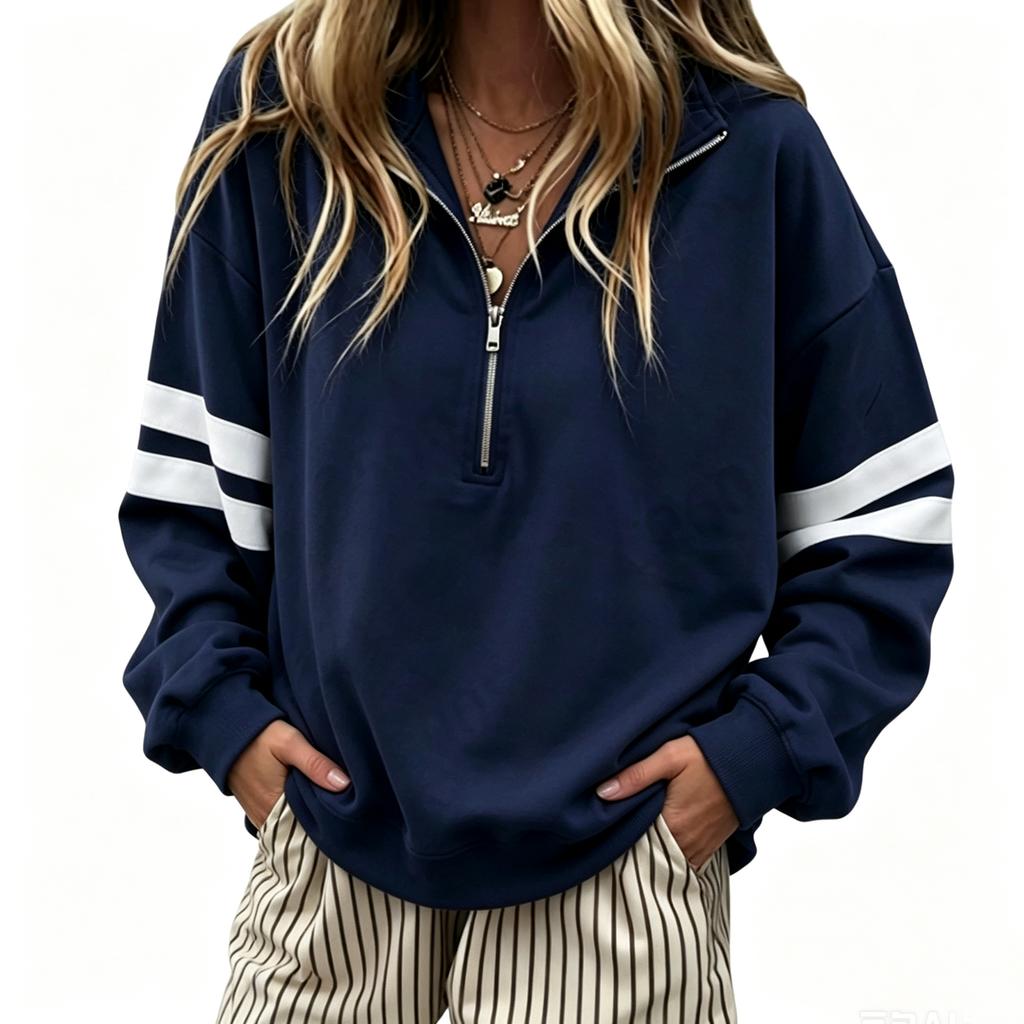 Women's Color Block Long Sleeve Zip Up Hoodie Casual Pullover