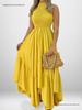 European & American Women's Spring High Waist Printed Dress - Short Sleeve Commuting Style