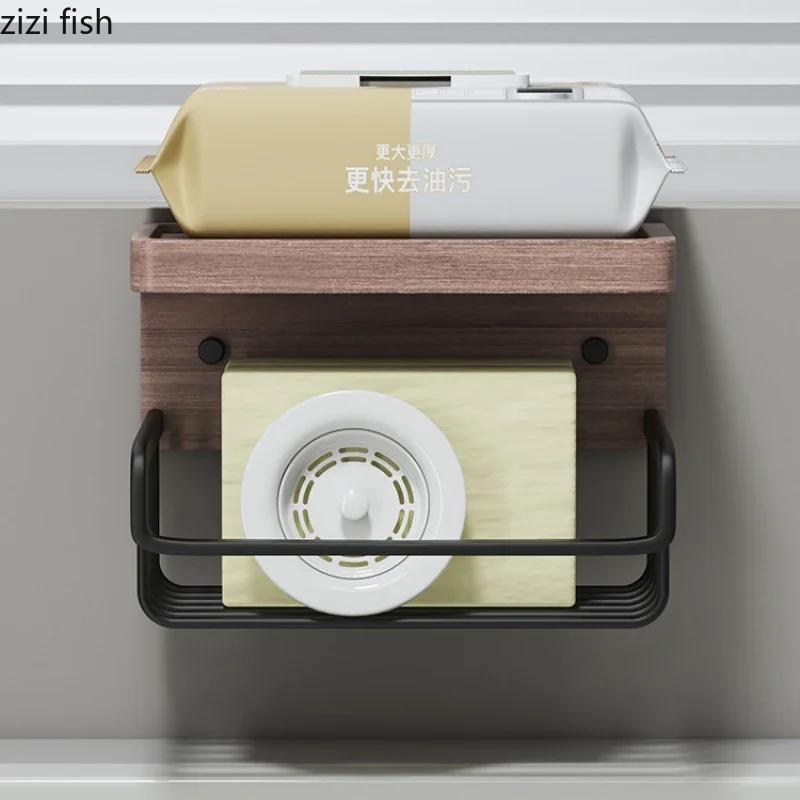 Wooden Metal Tissue Holders Non Punched Toilet Paper Holder Wall Shelf Napkin Holder Roll Paper Holders Tissue Storage Rack