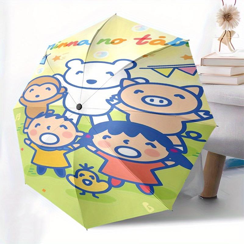 MinnaNoTabo Automatic Folding Umbrella Simple 8 Rib Design, Bright Cartoon Pattern, Durable Iron Frame, Suitable For Travel, Outdoor, Beach