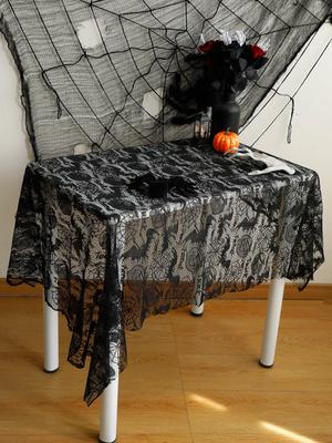 Halloween Placemat Bat Lace Table Runner Cobweb Tablecloth Gothic Tabletop Decor Kitchen Dining Decor Home Party Decorations