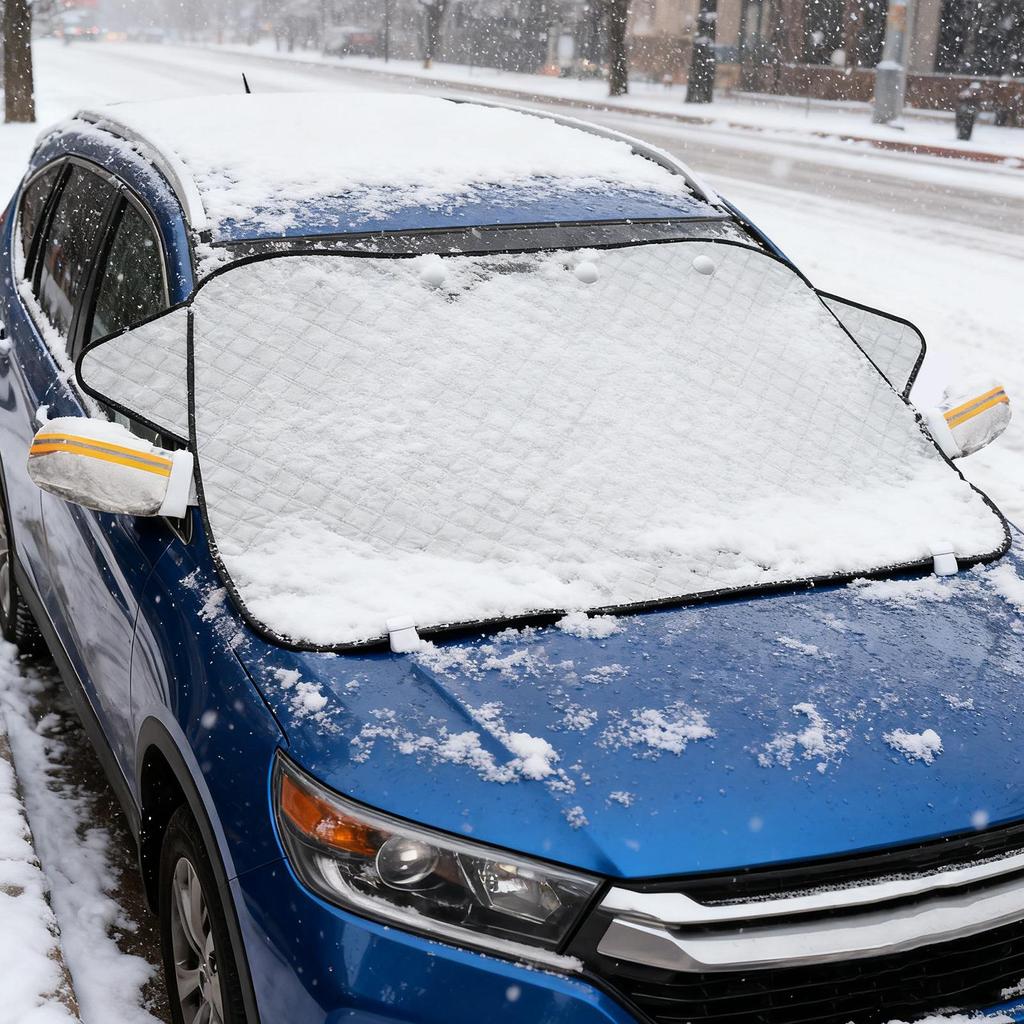 4-Layer Magnetic Car Windshield Cover Windshield Ice Snow Cover Protector With Rearview Mirror Cover For Sedans SUVs And MPVs