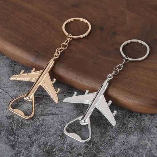 Airplane Bottle Opener Keychain Metal Aircraft Model Keychain Fun Bag Charm Novelty Bottle Opener Gift for Airplane Lovers
