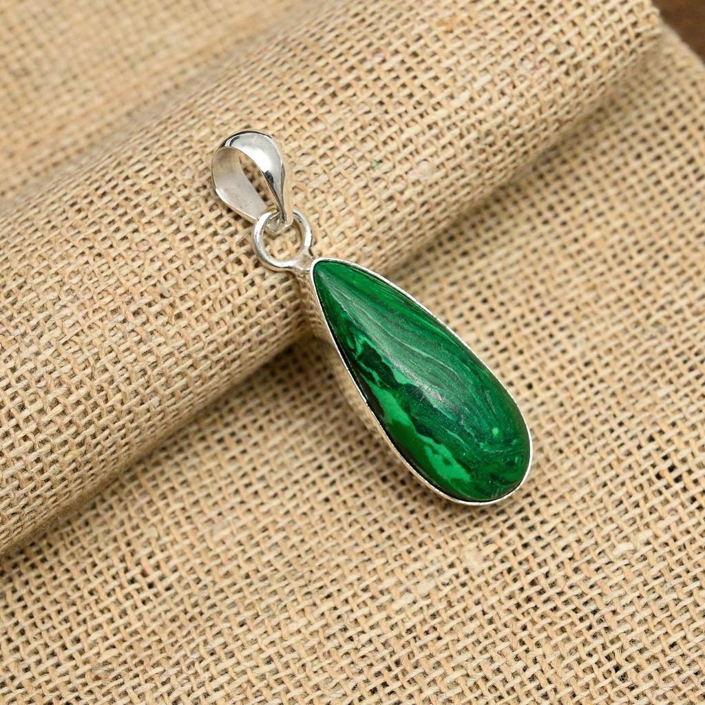 Fantastic Malachite Gemstone Handmade Jewelry 925 Sterling Silver Pendant For Wedding Gift