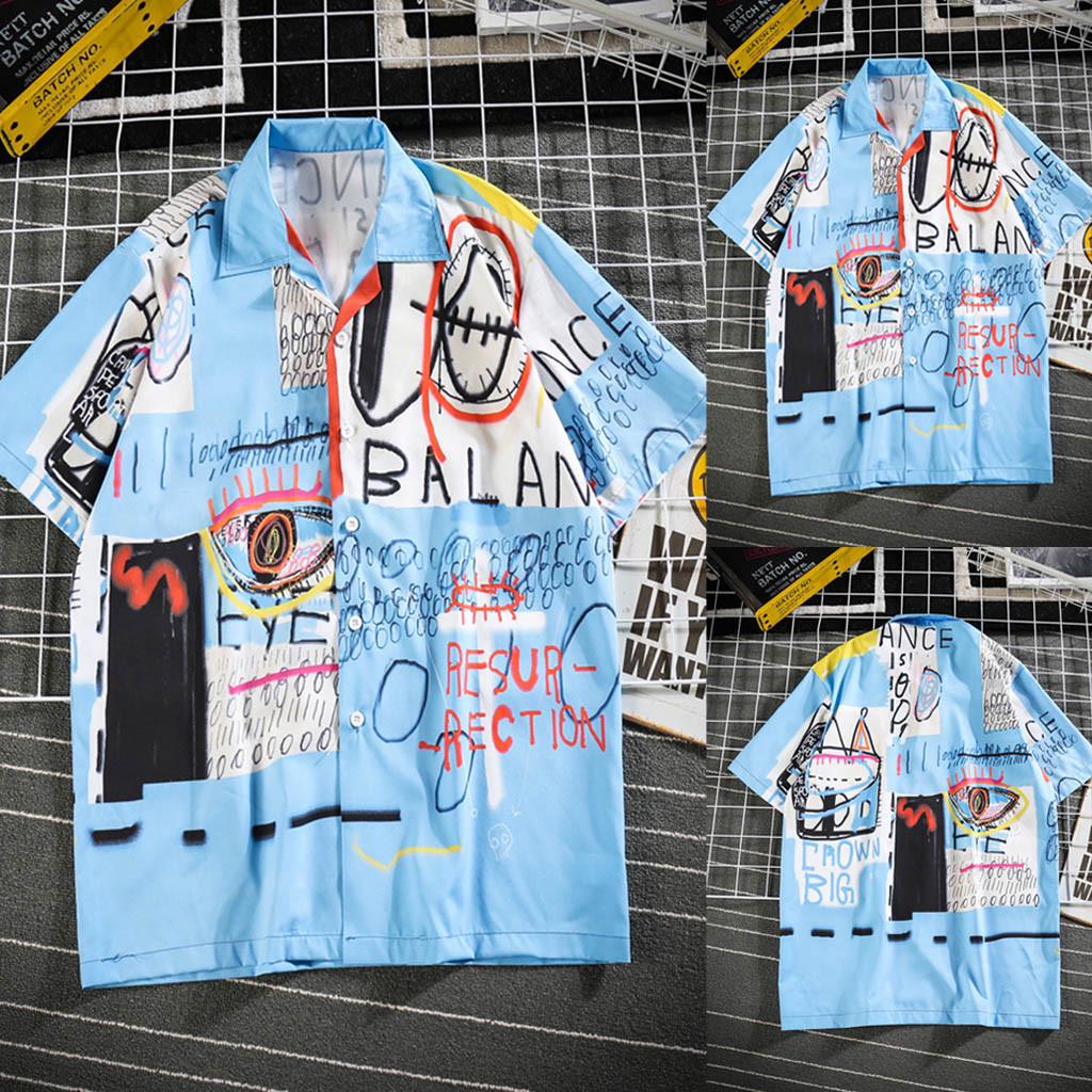 

Мужские летние модные рубашки, повседневные пляжные топы с коротким рукавом, свободная повседневная блузка