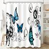 Blue Butterfly Gear Clock Shower Curtain Waterproof Decorative Home Bath Tub Rug