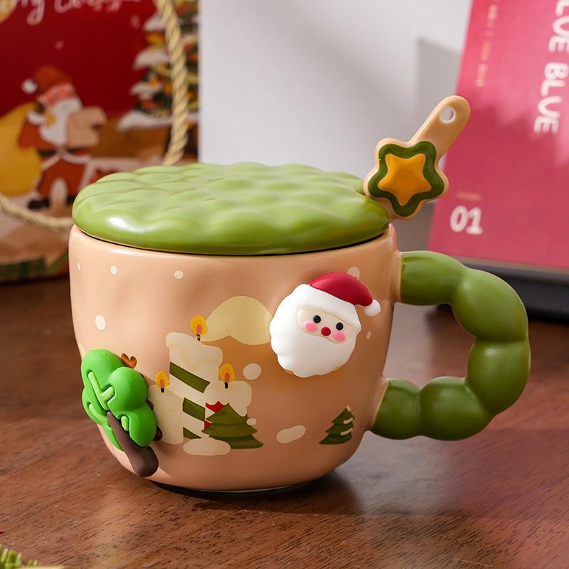 Cupa Creativă de Crăciun din Ceramică cu Capac Valoare Ridicată Desene Animate Drăguță Birou Cuplu Cupă de Apă Cutie Cadou Suvenir