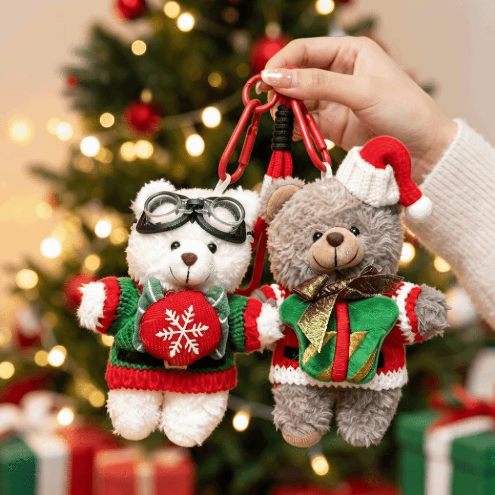 Soft Christmas Plush Pendant Stuffed Animal Xmas Bag Charm Goggles Bear Keychain Couples Keepsake