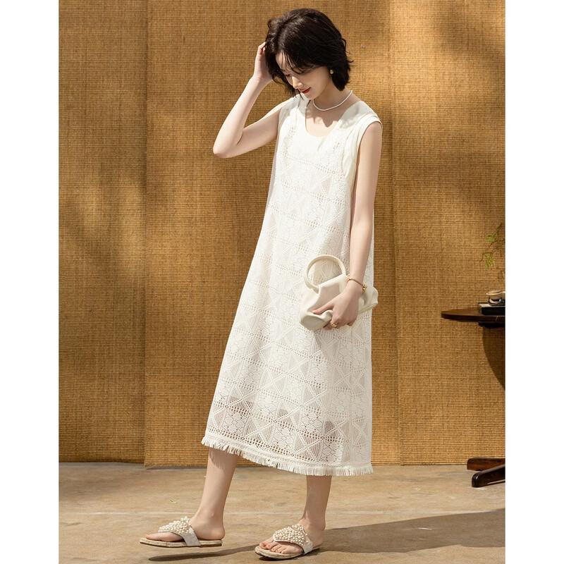 Demana Elegant Lyocell Cloud Cotton Lace Crochet Sleeveless Dress