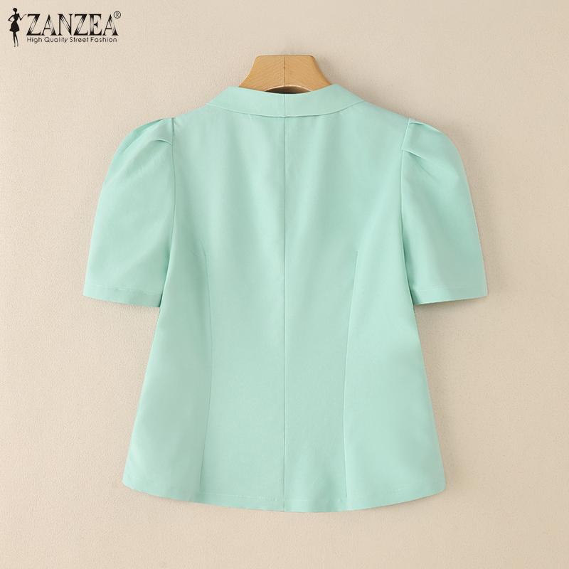 ZANZEA Women Classic Collar Summer Casual Short Sleeve Blouse