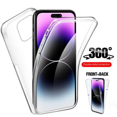 360 kristallklare, doppelte, weiche Telefonhülle für iPhone 15 14 13 12 11 Pro Max X XR XS Max 7 8 Plus stoßfeste Silikonhülle vorne und hinten