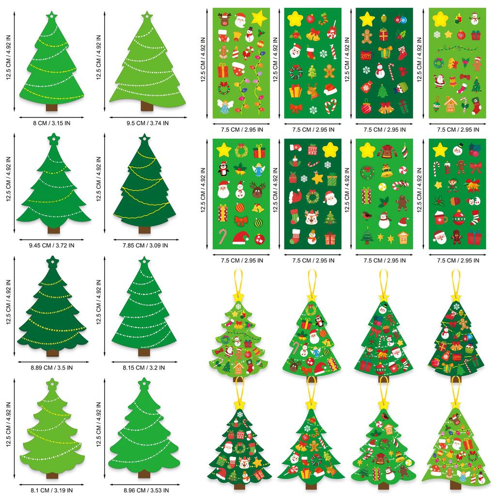 24 Sets Christmas Tree DIY Craft Kit - Create Your Own Holiday Greeting Cards with Stickers, Perfect for Xmas Parties, Decor