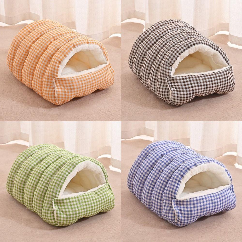 New Checkered Cat Bed Thicken Cotton Multi-size Closed Dog Litter Warm and Cozy Washable Winter Cat Litter Home Decoration