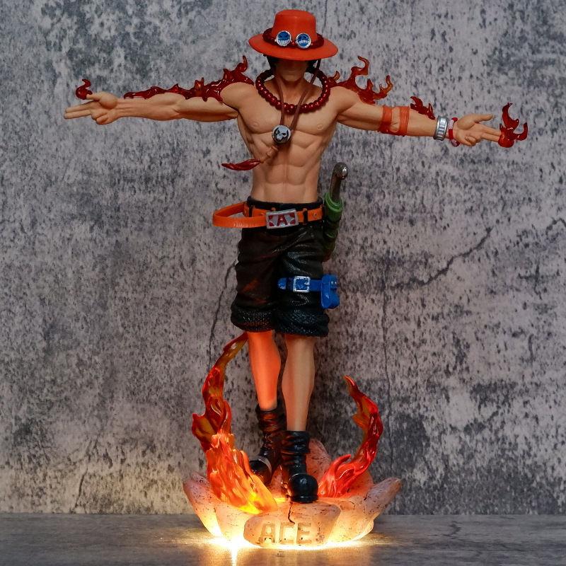 One Piece Fantasy Fireball Ace anime figures Can be Favorite Two heads PVC Platform glowing Dominant 16.14Inch/41cm toys Gifts