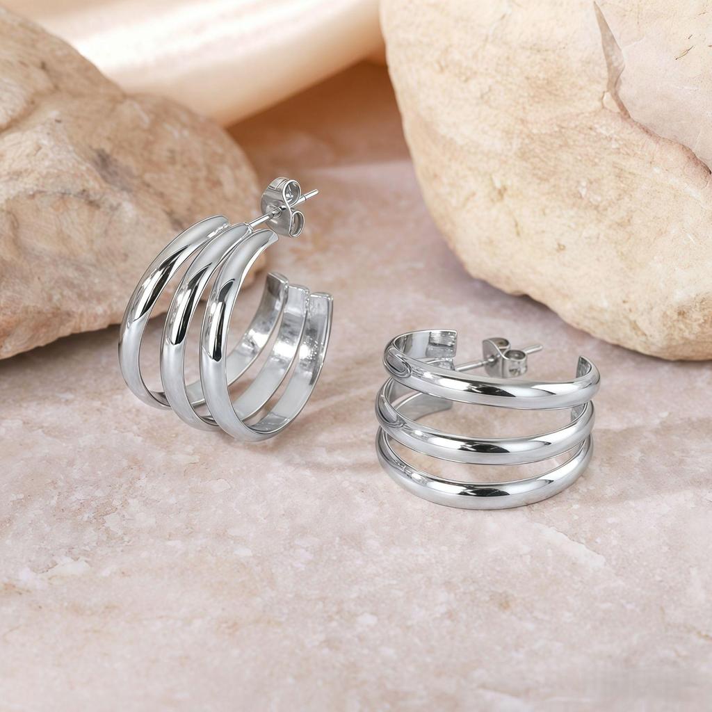 Gold Titanium Steel Multilayer Hoop Earrings - Light Luxury, Colorfast, High-End Feel