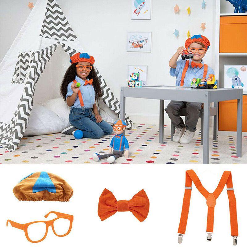 Authentic Blippi Role Play Set With Clip-on Bow Tie Glasses And Soft Cloth Hat