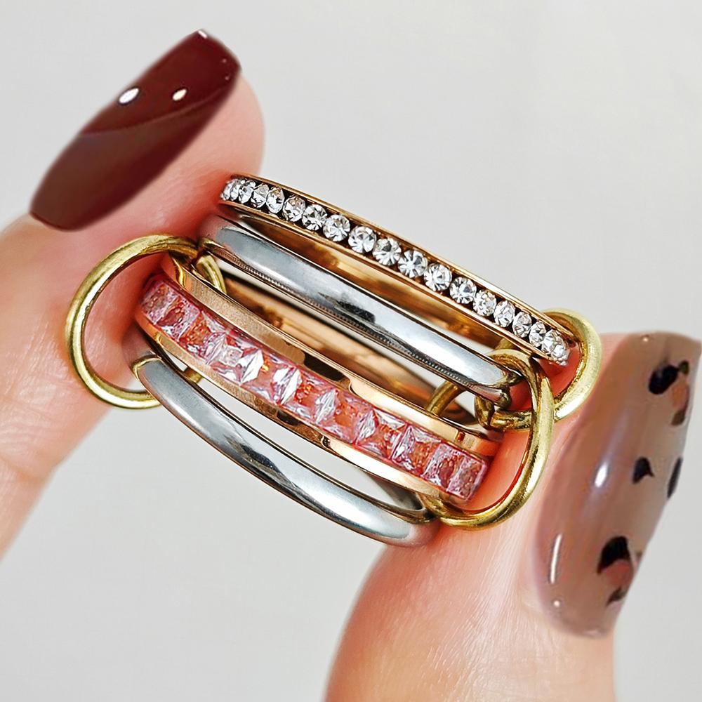 Multi Layers Stainless Steel Rings Stack Set For Women Men Simple Colorful CZ Spinelli Ring Jewelry Gift Trend