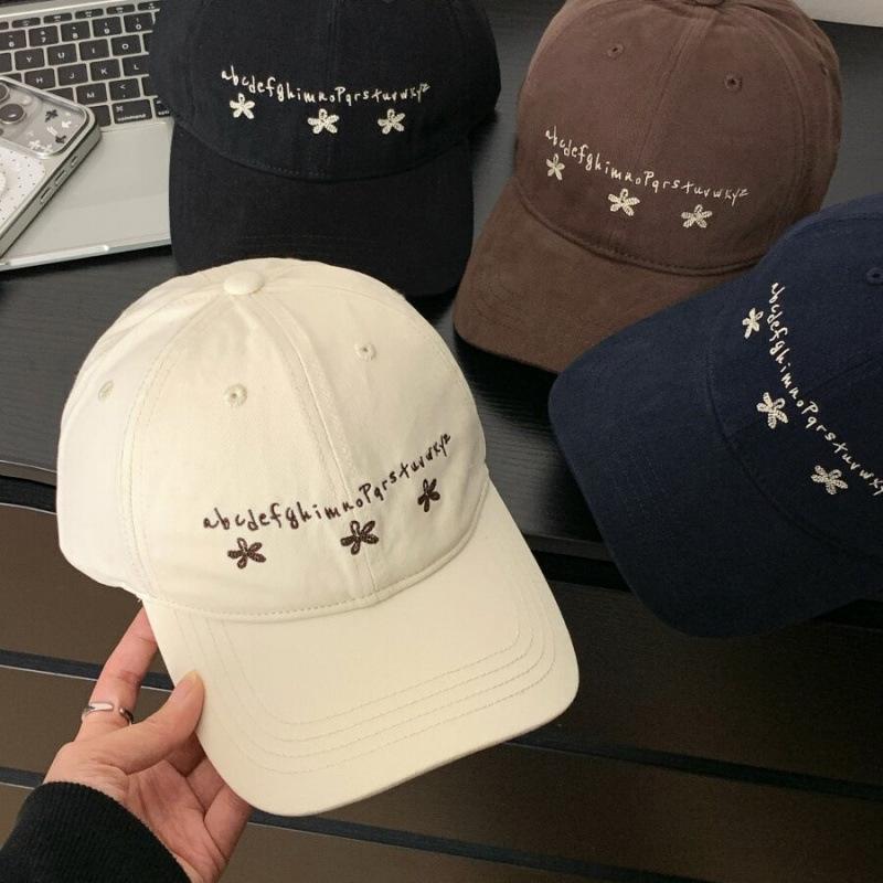 Embroidery Small Flower Letter Baseball Cap Men And Women Versatile Big Head Circumference Showing Face Small Peaked Hat Sun Hat