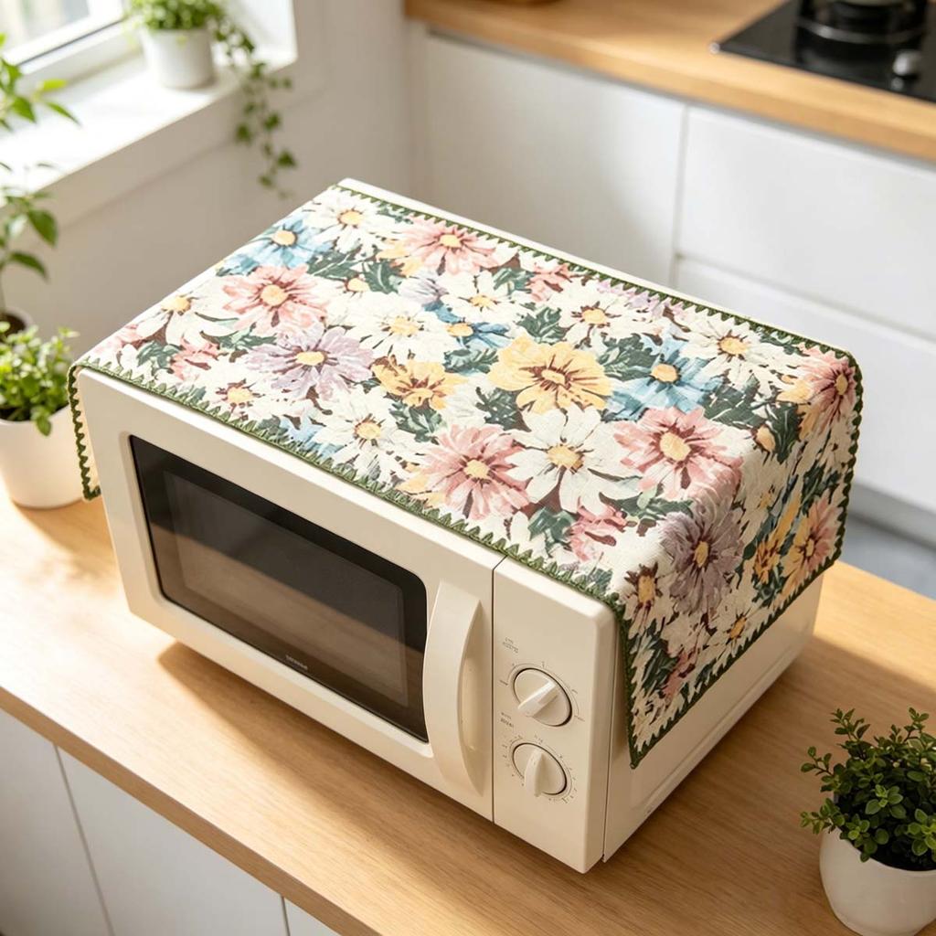 30x90cm Non Fading Cotton Linen Microwave Dust Cover Washable Protector