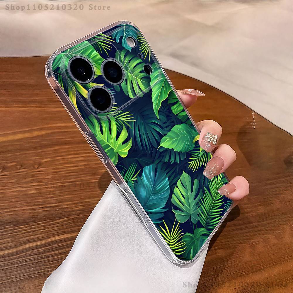 

palm leaves Phone Case For iPhone 17,16,15,14,13,12,11 Pro,Max,Plus,X,XS,XR,SE4,E Mini Transparent Soft Cover iPhone15PROMAX