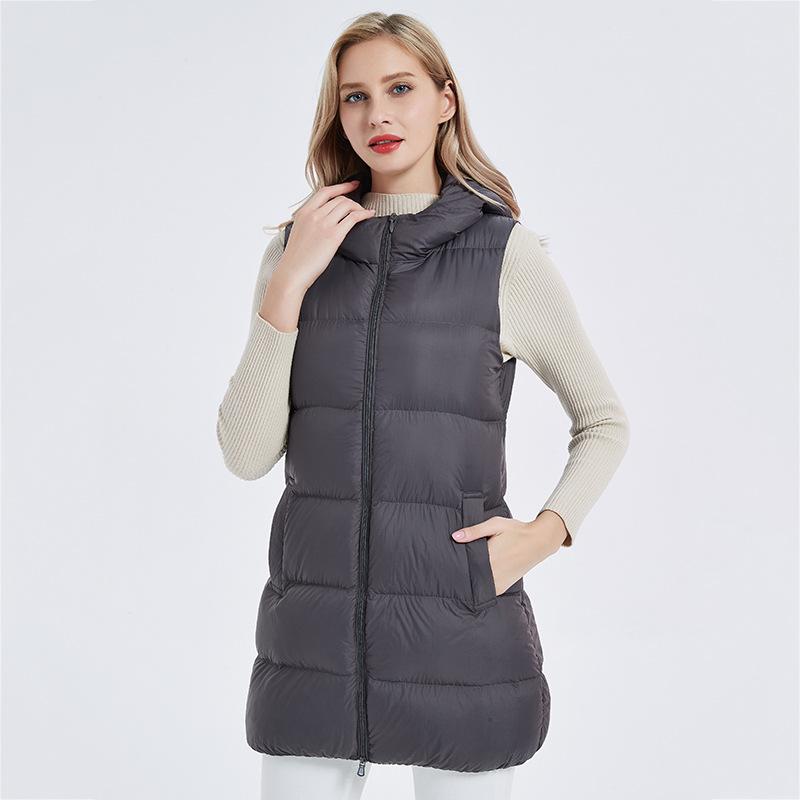 Autumn and winter white duck down vest women's winter down vest wear with medium and long hooded vest jacket