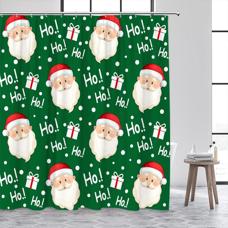 Cartoon Santa Claus Shower Curtains Xmas Gift Red Christmas Bath Curtain Set Polyester Fabric Bathroom Decor Washable With Hooks