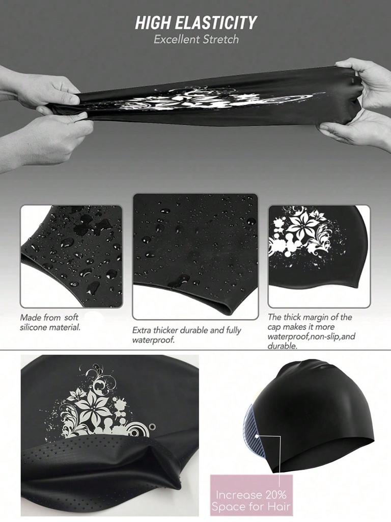 Women's Long Hair Swim Cap, Silicone Swim Cap With Ear Protection, Waterproof Anti-Slip Swim Cap For Long Hair Men And Women, Essential Beach Swimmin