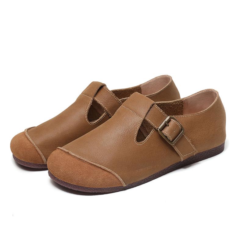 Retro Mori Style Women's Handmade Leather Flats - Comfortable & Versatile (2011-25)