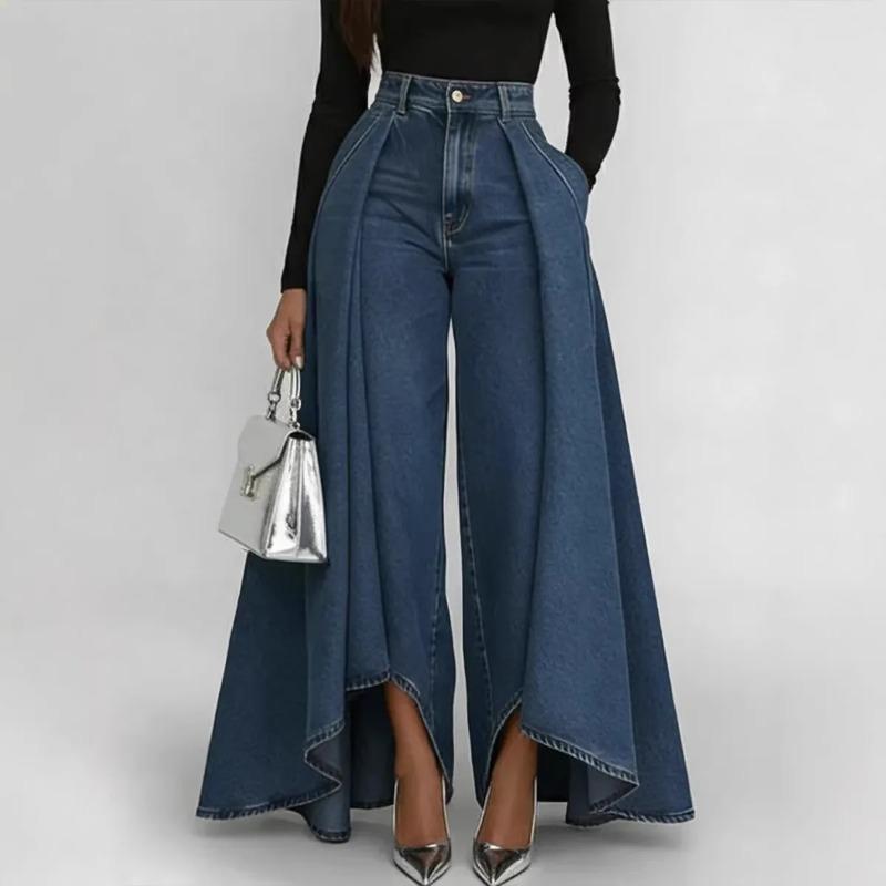 VIONA Pantaloni di Jeans Donna Jeans Vintage Gamba Larga Pantaloni Lunghi Vita Alta Pantaloni Dritti Y2k Streetwear Elegante Patchwork Lavoro Casual Estate