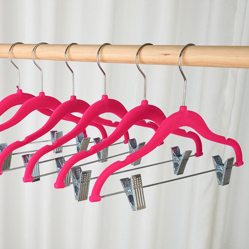 Children's Non-slip Flocked Hangers with Metal Clips for Clothing Displays