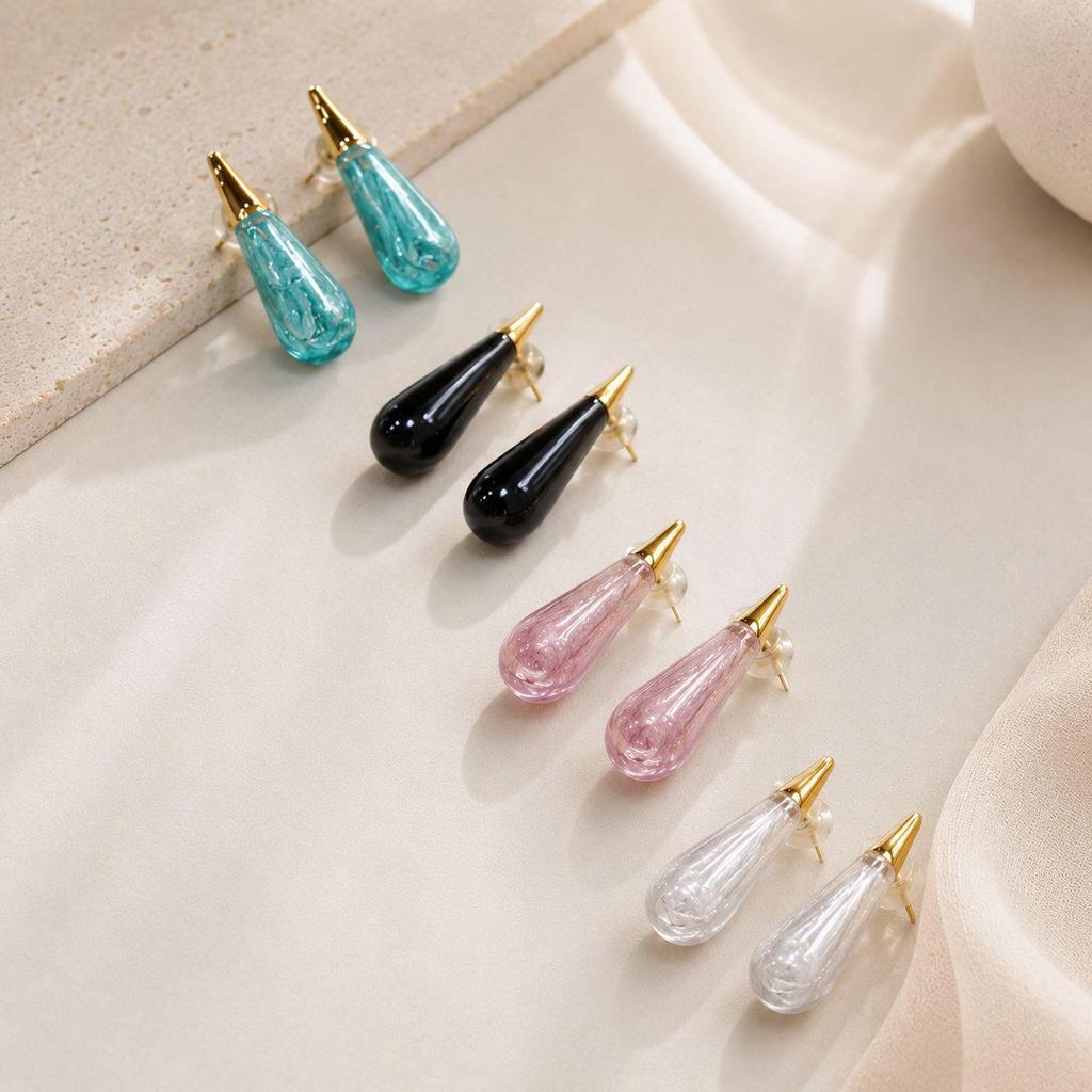 Korean Style Stainless Steel Enamel Water Drop Earrings - Versatile and Colorful Dangles