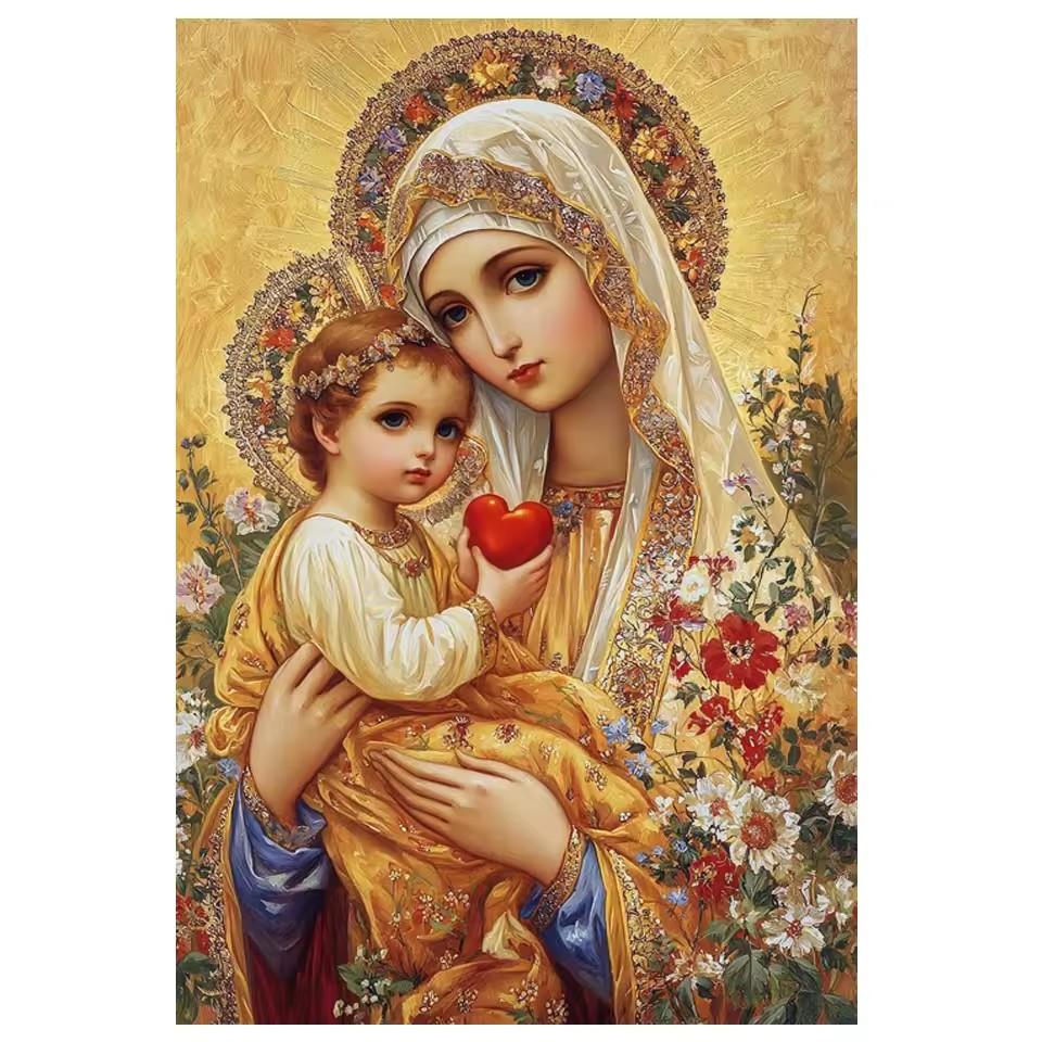 

5D Алмазна Живопис Мистецтво DIY Діва Марія Дитина Молиться Алмазна Вишивка Стразами Вишивка Хрестиком Мозаїка Домашня Прикраса Full Round 30x40CM