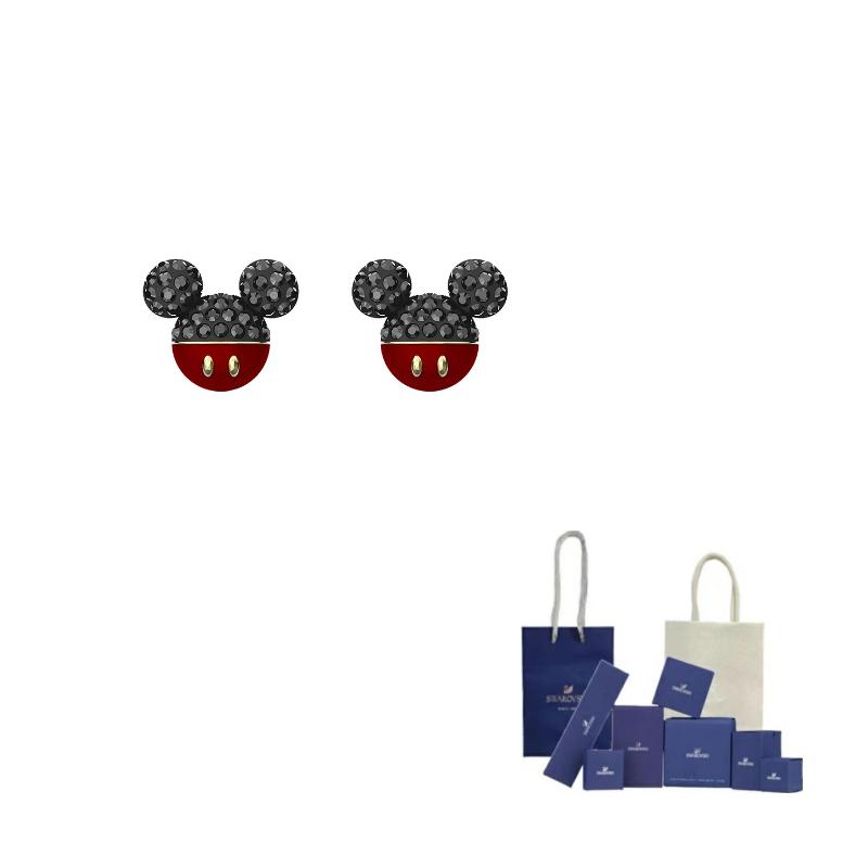 Swarovski Mickey Minnie Gold tone Plated Earrings Womens Black Original Brand Box And Bag