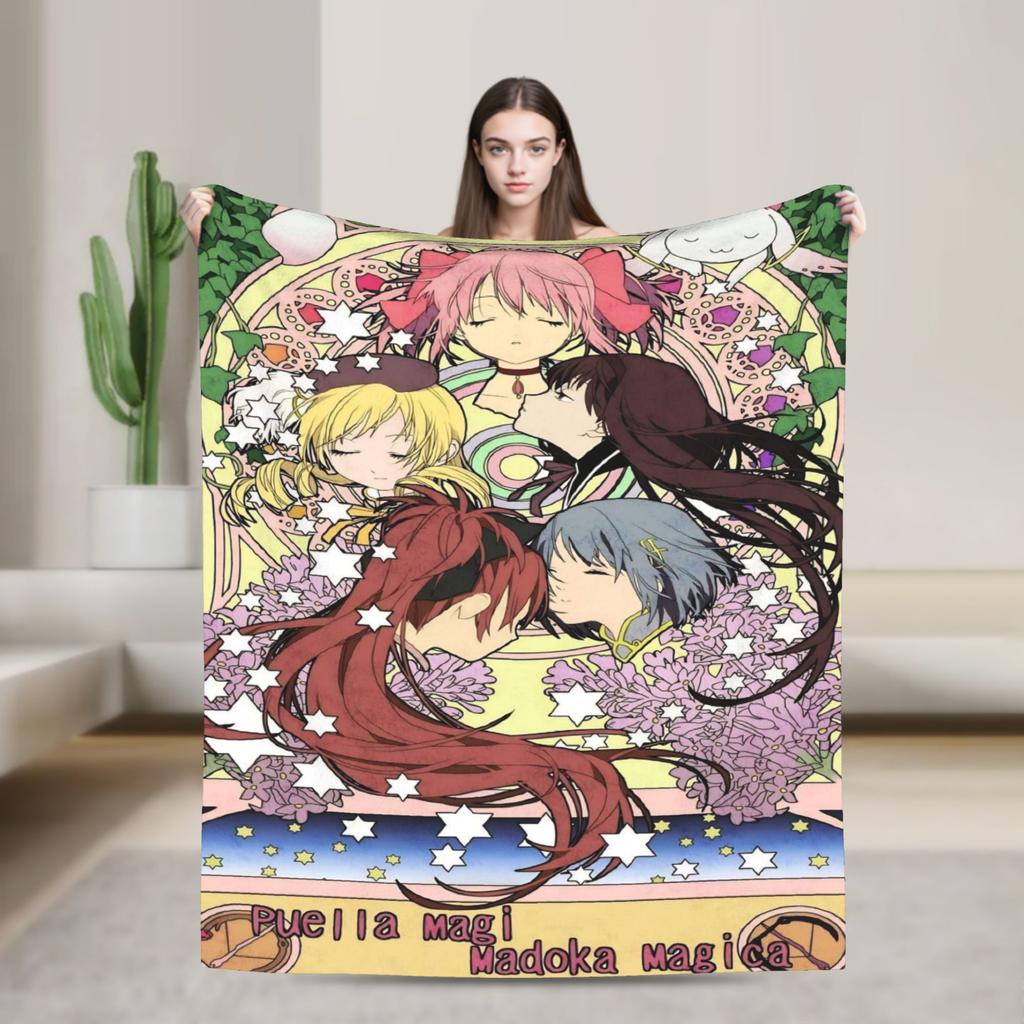 Anime Puella Magi Madoka Magica Blanket Plush Throw Blanket For Girls Boys Couch Chair Sofa Bed Flannel Bedspread Bed Cover