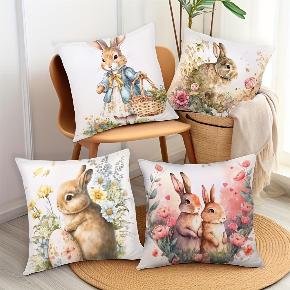 Easter Floral Bunny Print Pillowcase Nordic Home Decor Pillowcase Holiday Bedroom Living Room Decoration Polyester Cushion Cover
