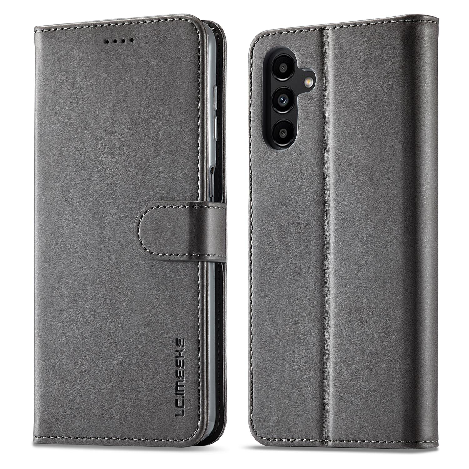 

LC.IMEEKE Для Samsung Galaxy S23 FE Чехол-кошелек из ПУ кожи с текстурой теленка, подставка, откидная крышка Grey