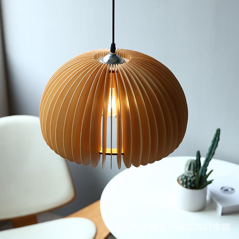 Japanese Style Vintage Pumpkin Pendant Lights Bedroom Bedside Hanging Wood Lamp Modern Dining Room Home Decor Lighting Fixtures