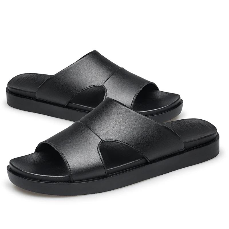 Summer New Men Black Thick Bottom Sandals Genuine Leather High-quality Comfort Beach Slippers Casual Shoes Outdoor Beach Shoes