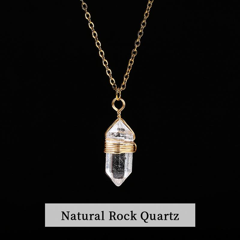 JD Natural Stone Amethyst Yellow Tiger Eye Obsidian Hexagon Column Charm Necklace Women Men Fashion Energy Healing Chain Choker