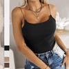 Dame Sommer Slim Camisole Vest Ribbete strikkede seler U-hals Innvendig Slank Bunnskjorte Allsidig Kort indre Tank Top Ensfarget