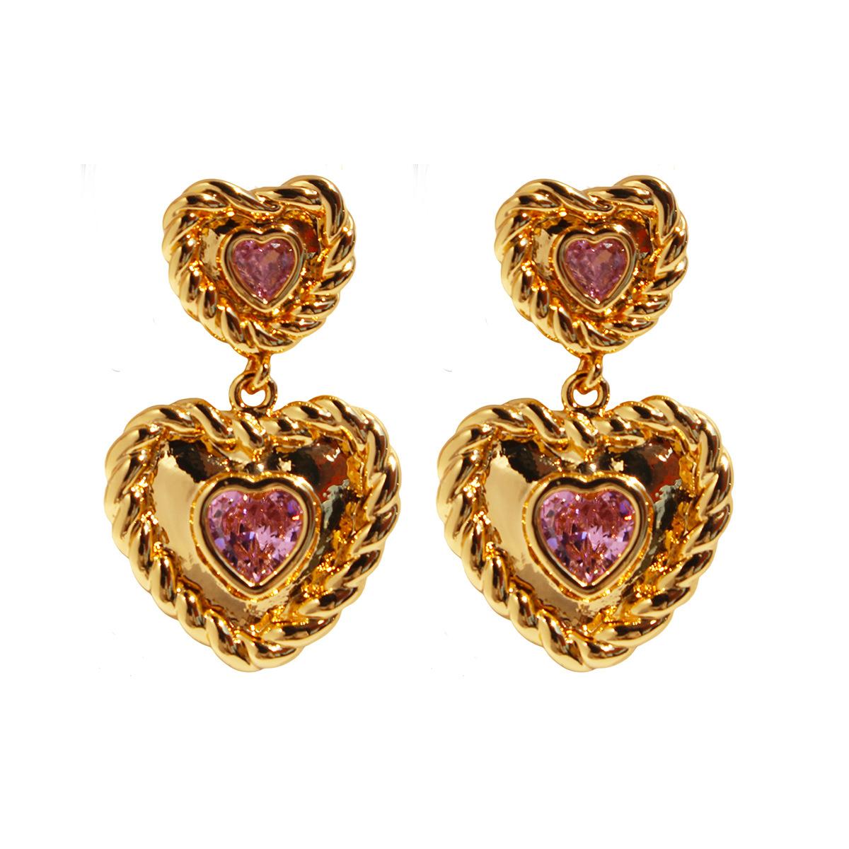 

Серьги French Retro Twist Phnom Penh Love, женские, темпераментные, розовые, циркониевые, персиковые, сердечки, серьги женские 92